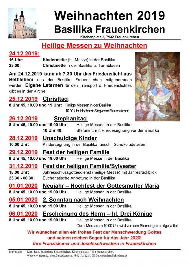 Termine Weihnachten 2019 Basilika Frauenkirchen