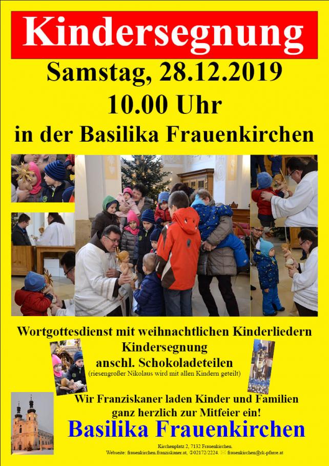 Plakat unschuldige Kinder Termin Kindersegnung Basilika Frauenkirchen