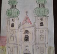 Kinder malen die Basilika Frauenkirchen